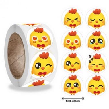 500pcs Roll 8 Types Yellow Chick Animals Stickers Roll Adhesive Label Scrapbooking Notebook Kids Rewards Stationery Sticker