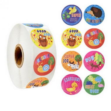 500pcs Roll 1 Inch Super Thanks Awesome Cute Words Stickers For Kids Teacher Reward Stickers School Classroom Supplies