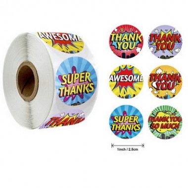 500pcs Roll Super Thanks Awesome Cute Words Stickers For Kids Teacher Reward Stickers School Classroom Supplies