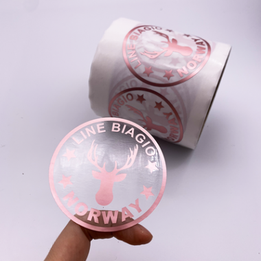 Custom Self Adhesive Roll Logo Printed Vinyl Rose Gold Foil Hot Stamping Stickers Transparent Clear Priavate Labels