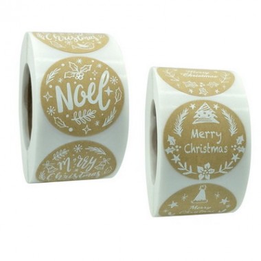 Wholesale 1.5 Inch Round Custom Merry Christmas Stickers Roll Gift Bag Packaging Labels Sticker