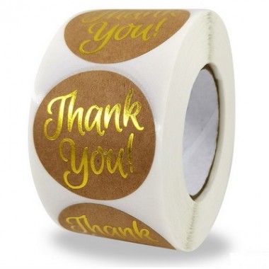 1.5inch 500pcs Round Kraft Paper Hot Stamping Gold Foil Thank You Stickers Roll For Small Business