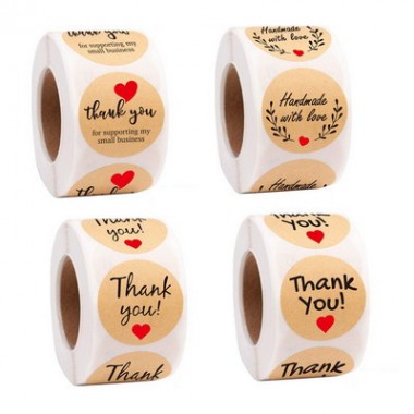 500pcs Roll 1inch Round Kraft Paper Custom Label Sticker Roll Printing Thank You Stickers With Love