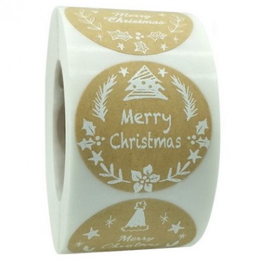 1.5inch 335pcs Roll 4 Designs Kraft Paper Packaging Label Merry Christmas Stickers Roll