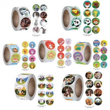 500pcs Roll Cartoon Labels Animals Round Stickers For Thank You Greeting Cards Sealing Gift Decoration Stickers