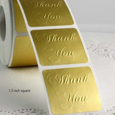 Customized 1.5 Square Thank You Embossed Golden Embossing Label Sticker