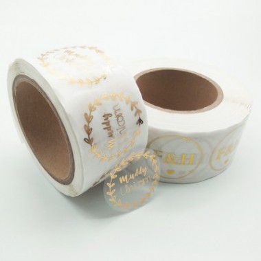 Custom Printing Company Clear Label Waterproof Gold Stamping Transparent Round Sticker Roll