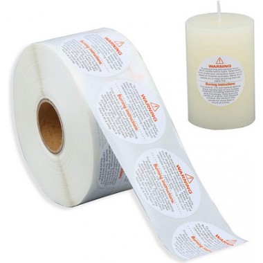 2121 Best Seller Custom Vinyl Printing Logo Candle Warning Sticker Round Waterproof White Labels Roll For Packaging