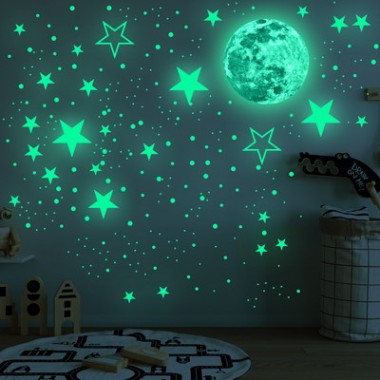 Custom Fluorescence Luminous Kids Room Moom And Srars Glow In The Dark Wall Stickers